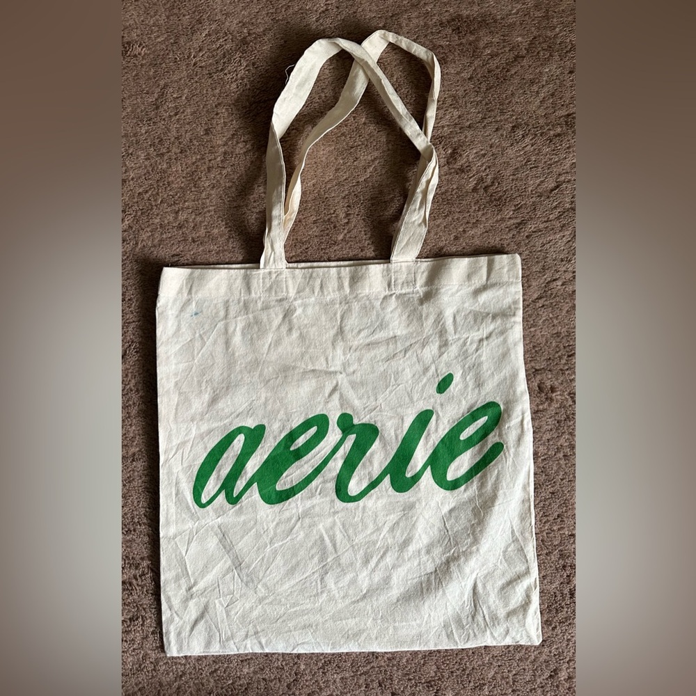 Aerie Natural Canvas Tote with Green Script